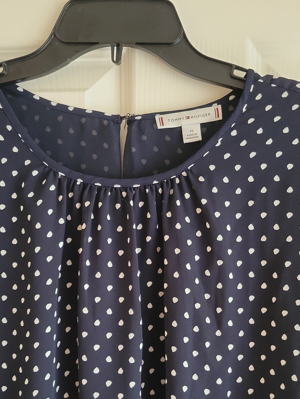 Tommy Hilfiger Navy and White Polka Dot Womens Blouse SZ M